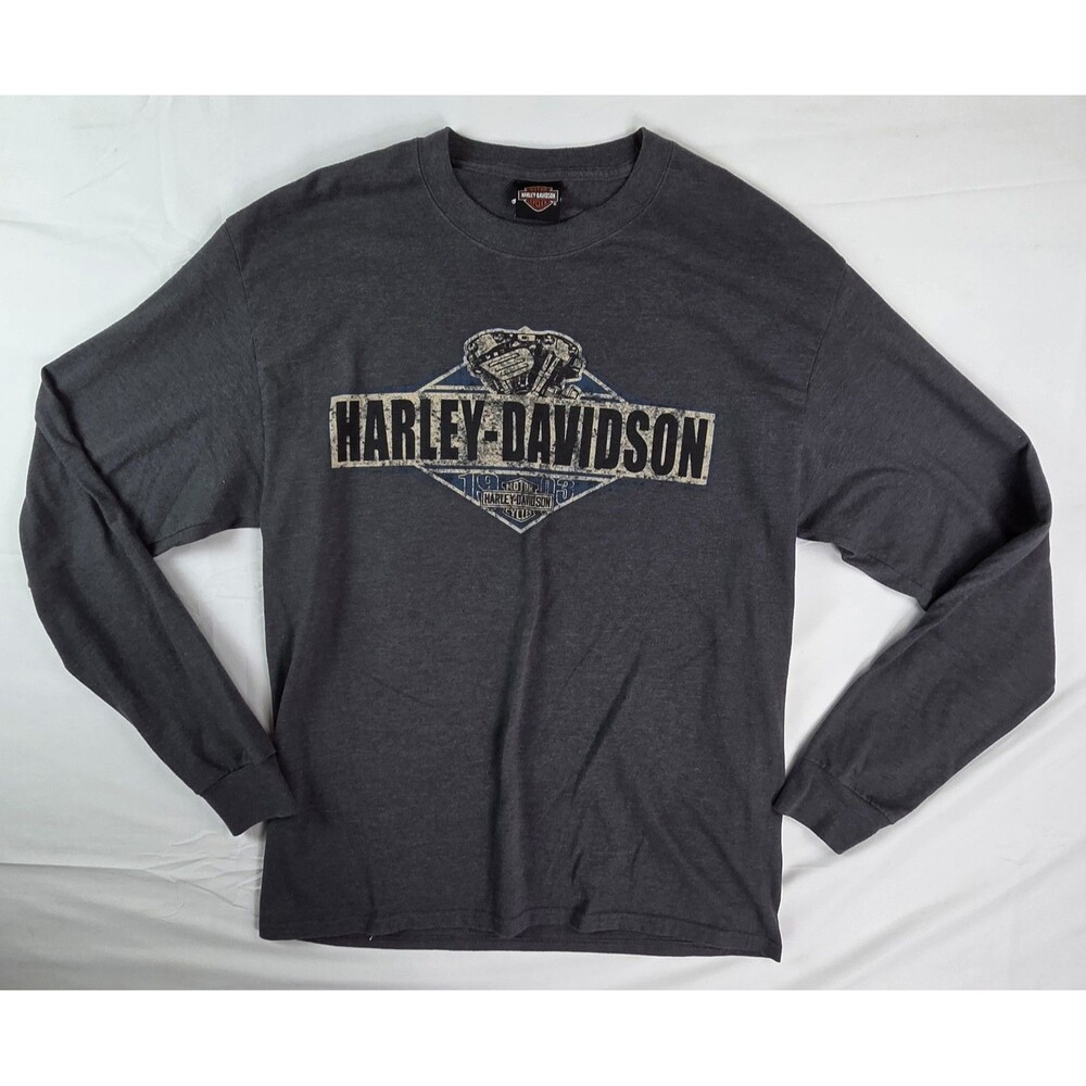 Vintage Harley Davidson Mens L Y2k Henley Long Sleeve Tshirt Badlands Wall, SD